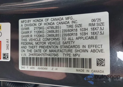 2026 Honda Cr-V Ex-L Awd from USA, damaged, VIN 2HKRS4H76TH407645